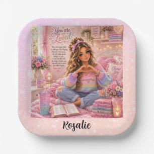 Pretty Pastel Pink Rainbow Christian Girl Bible Paper Plates
