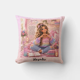 Pretty Pastel Pink Rainbow Christian Girl Bible Throw Pillow