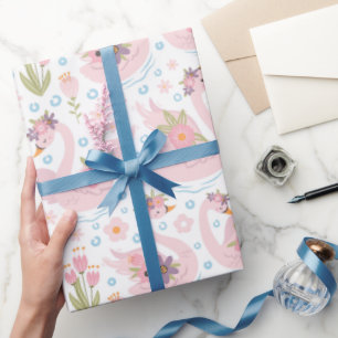 Pretty Pastel Pink Swan Pattern Wrapping Paper