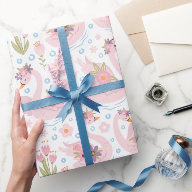 Pretty Pastel Pink Swan Pattern Wrapping Paper (Gifting)