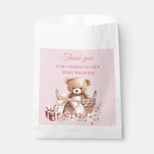 Pretty Pastel Pink Teddy Bear Baby Shower  Favor Bag (Front)
