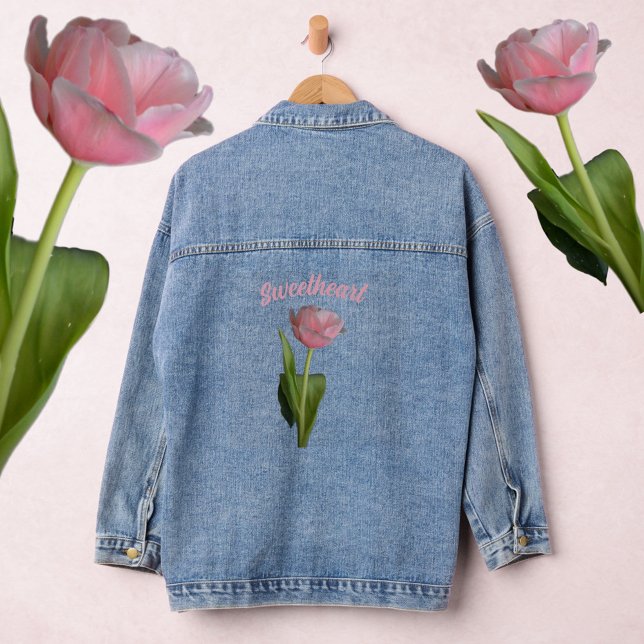 Pretty Pastel Pink Tulip Denim Jacket (Creator Uploaded)