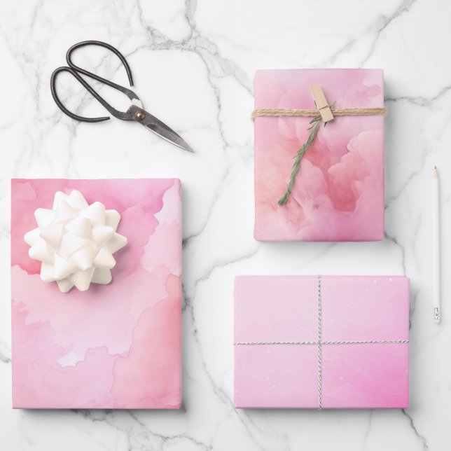 Pretty Pastel Pink Watercolor Wrapping Paper Sheets (Front)