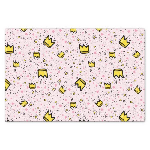 Pretty Pastel Pink Whimsical Crown Doodle Pattern Tissue Paper