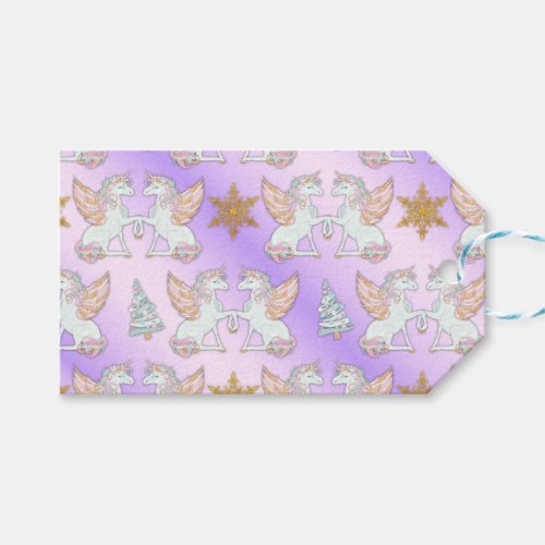 Pretty Pastel Pink Winged Unicorns Christmas Gift Tags