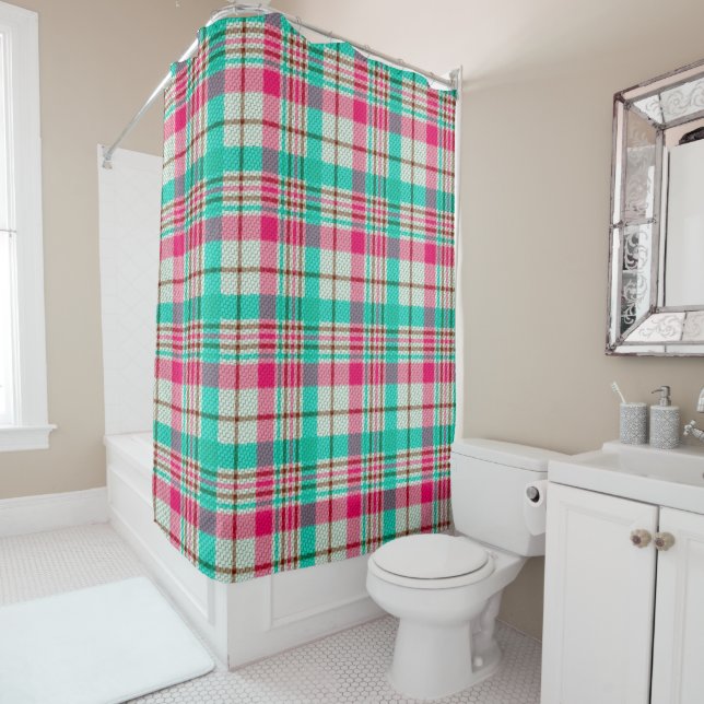 Pretty Pastel Plaid Shower Curtain (In Situ)