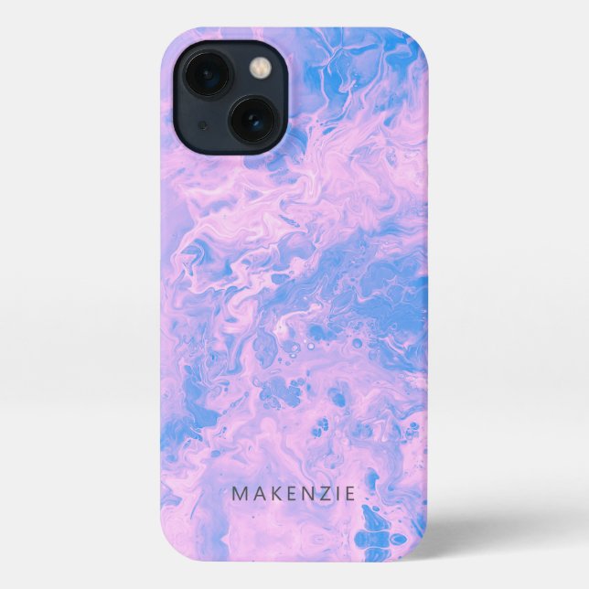 Pretty pastel poured paint personalized iPhone case (Back)