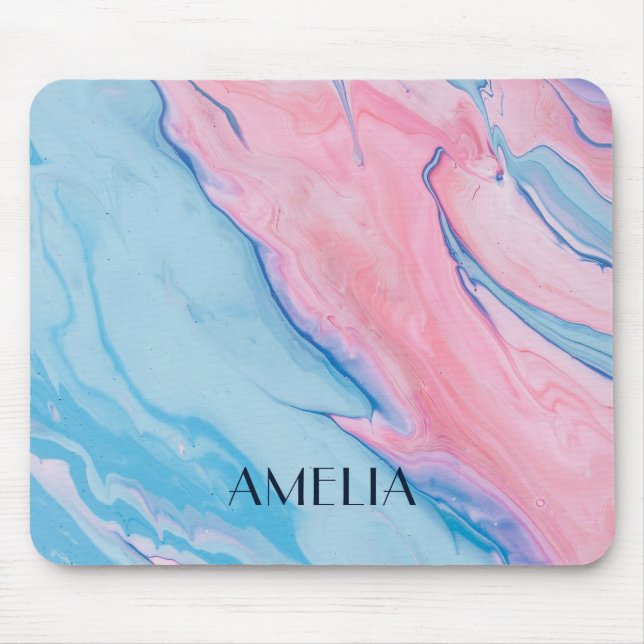 Pretty pastel poured paint personalized mouse pad (Front)