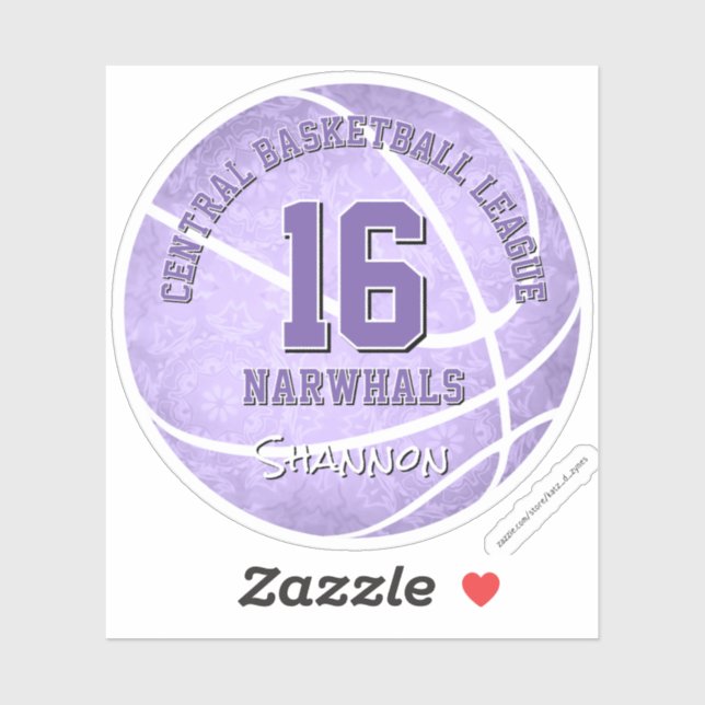 pretty pastel purple basketball team name sticker (Sheet)