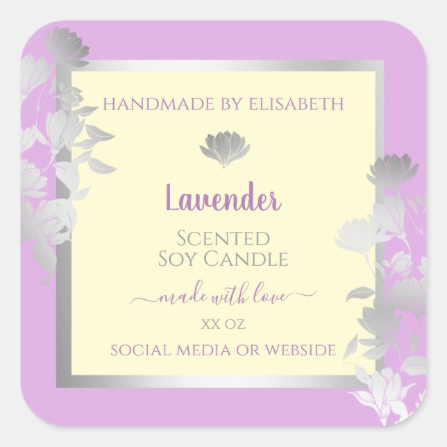 Pretty Pastel Purple Cream Product Labels Silver (Front)