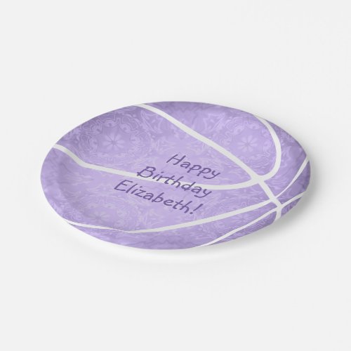 pretty pastel purple girly basketball party paper plates