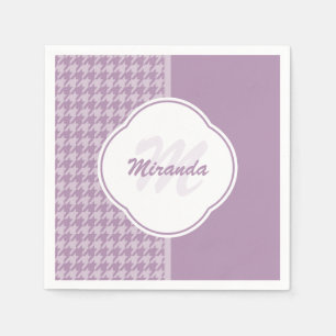 Pretty Pastel Purple Houndstooth Monogram and Name Paper Napkins