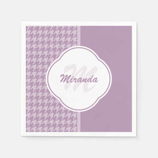 Pretty Pastel Purple Houndstooth Monogram and Name Paper Napkins (Front)