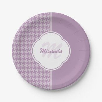 Pretty Pastel Purple Houndstooth Monogram And Name Paper Plates by ohsogirly at Zazzle