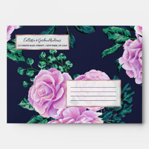 Pretty Pastel Purple Navy Watercolor Flowers Envelope