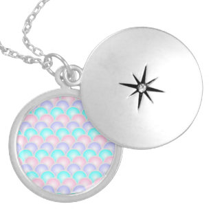 pretty pastel purple pink turquoise mermaid scales locket necklace
