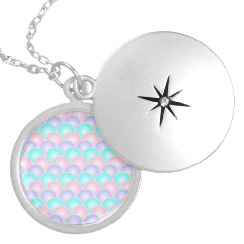 pretty pastel purple pink turquoise mermaid scales locket necklace