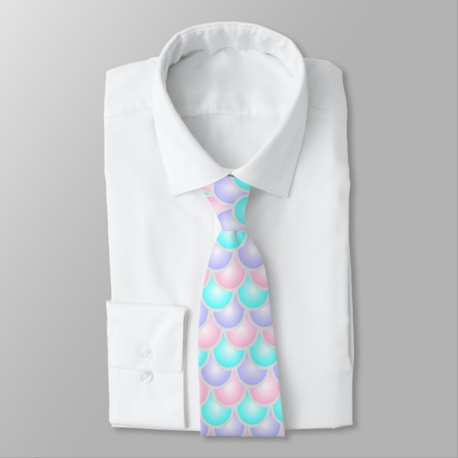 pretty pastel purple pink turquoise mermaid scales neck tie (Tied)