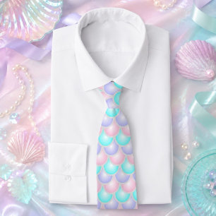 pretty pastel purple pink turquoise mermaid scales neck tie