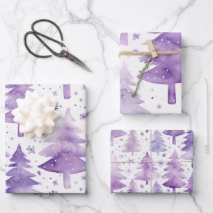 Pretty Pastel Purple Watercolour Tree Pattern Wrapping Paper Sheets