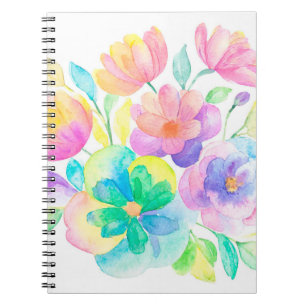 Pretty Pastel Rainbow Colored Floral Notebook