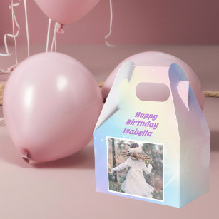 Pretty Pastel Rainbow Girls Photo Birthday Party Favor Boxes