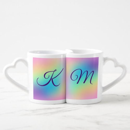 Pretty Pastel Rainbow Gradient Wedding Coffee Mug Set