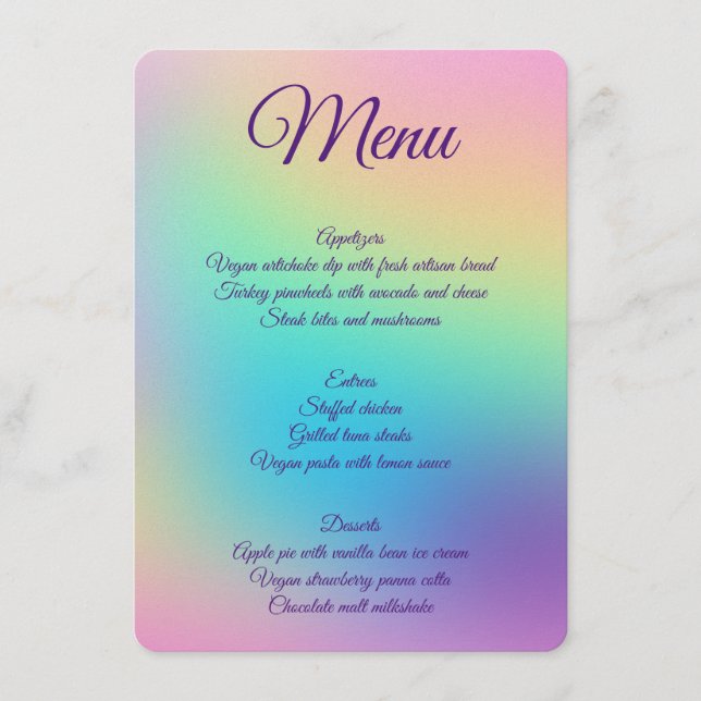 Pretty Pastel Rainbow Gradient Wedding Menu (Front)