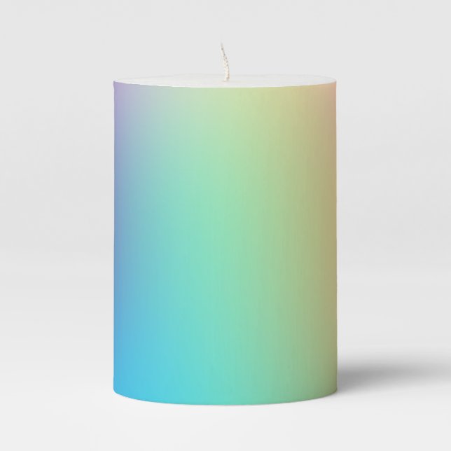 Pretty Pastel Rainbow Gradient Wedding Pillar Candle (Front)