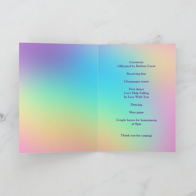 Pretty Pastel Rainbow Gradient Wedding Program (Inside)