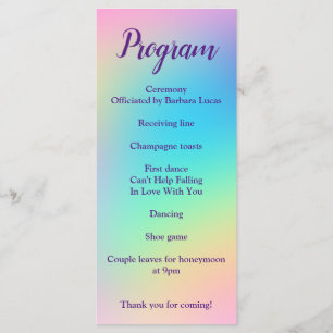 Pretty Pastel Rainbow Gradient Wedding Program