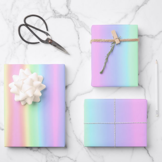 Pretty Pastel Rainbow Gradient Wrapping Paper Sheets (Front)