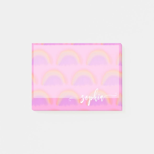 Pretty pastel rainbow pattern name personalized post-it notes (Front)