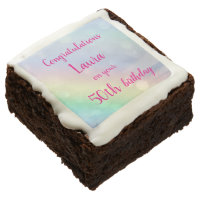 Pretty pastel rainbow personalised 50th Birthday Brownie