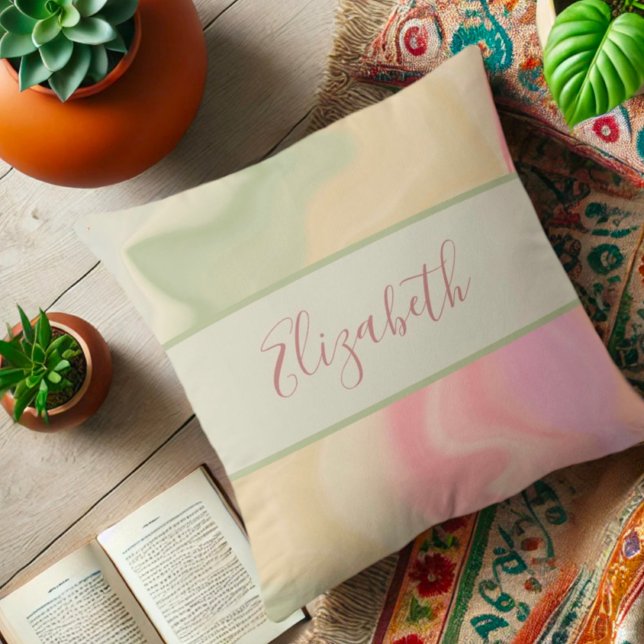 Pretty Pastel Rainbow Personalized Modern Throw Pillow (Creator Uploaded)