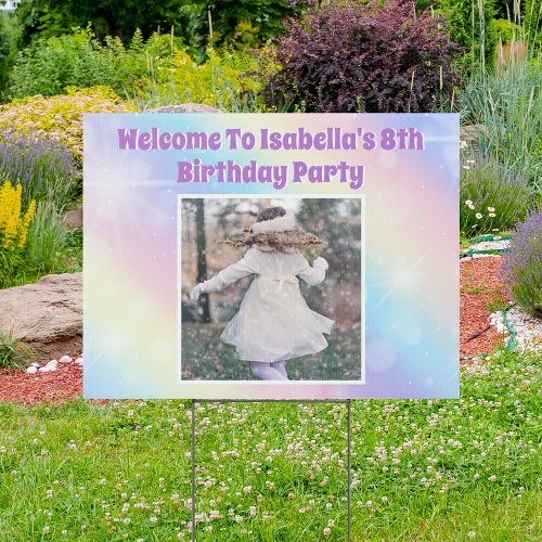 Pretty Pastel Rainbow Photo Birthday Party Yard Sign