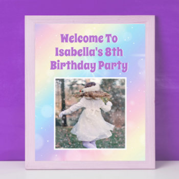 Pretty Pastel Rainbow Photo Girls Birthday Party Poster by epicdesigns at Zazzle