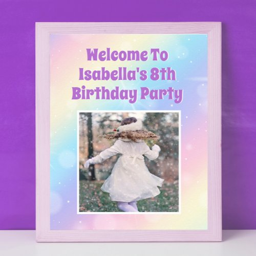 Pretty Pastel Rainbow Photo Girls Birthday Party Poster
