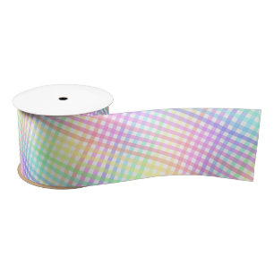 Pretty Pastel Rainbow Plaid Gingham Pattern Satin Ribbon