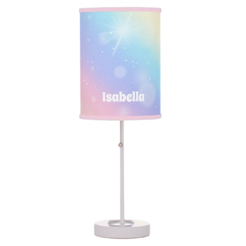 Pretty Pastel Rainbow Sparkle Custom Childrens Table Lamp