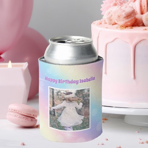 Pretty Pastel Rainbow Sparkle Girls Birthday Party Can Cooler