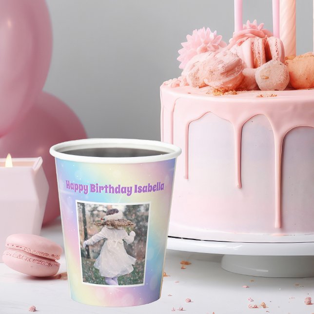 Pretty Pastel Rainbow Sparkle Girls Birthday Party Paper Cups (Creator Uploaded)