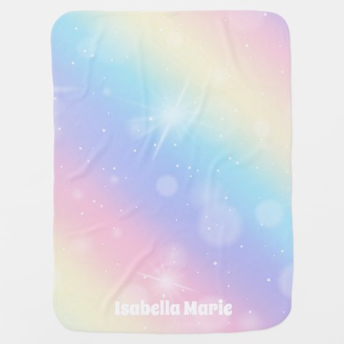 Pretty Pastel Rainbow Sparkle Girly Monogram Baby Blanket