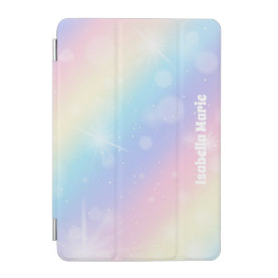 Pretty Pastel Rainbow Sparkle Girly Monogram iPad Mini Cover