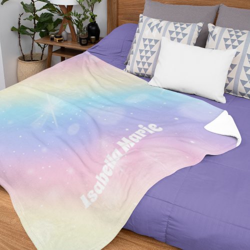 Pretty Pastel Rainbow Sparkle Girly Monogram Kids Fleece Blanket