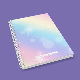 Pretty Pastel Rainbow Sparkle Girly Monogram Kids Notebook