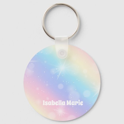 Pretty Pastel Rainbow Sparkle Girly Personalized Keychain