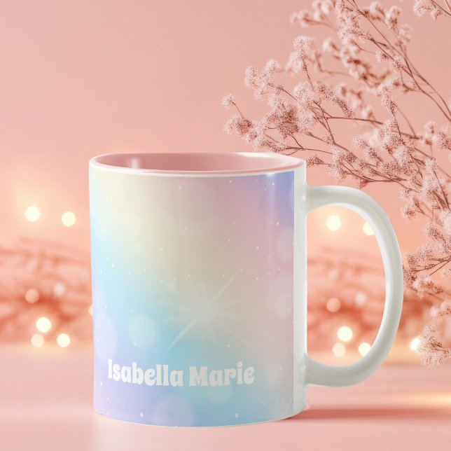 Pretty Pastel Rainbow Sparkle Girly Personalized Two-Tone Coffee Mug (Creator Uploaded)