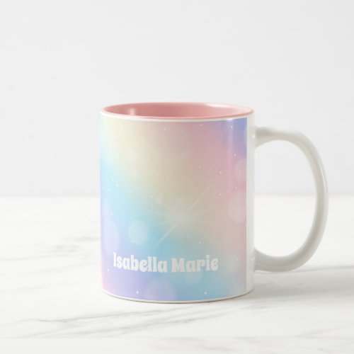 Pretty Pastel Rainbow Sparkle Girly Personalized Two_Tone Coffee Mug