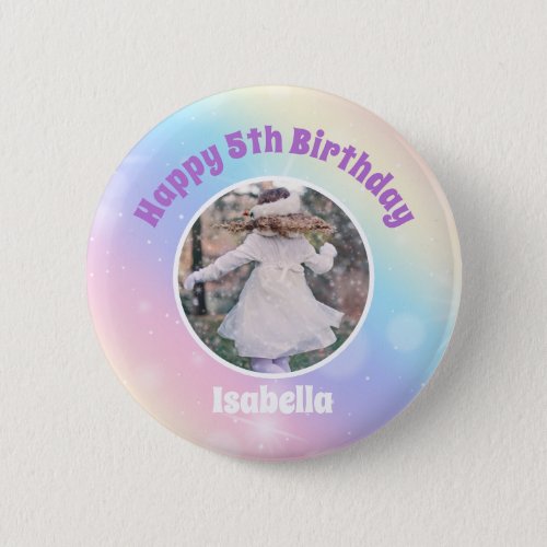 Pretty Pastel Rainbow Sparkle Kids Birthday Party Button